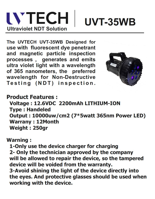 چراغ ماوراء بنفش یا فرابنفش ساخت تایوان UVTECH 35WB ( مناسب بازرسی فنی، پیدا کردن عقرب در شب، تشخیص سنگهای قیمتی