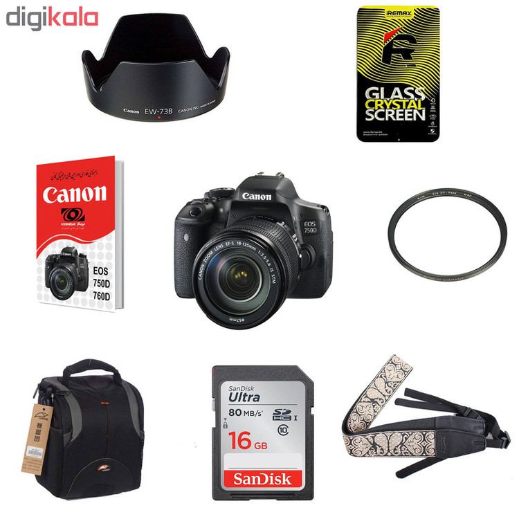 دوربین دیجیتال کانن مدل 750D Rebel T6i Kiss X8i به همراه لنز 18-135 میلی متر IS STM و لوازم جانبی