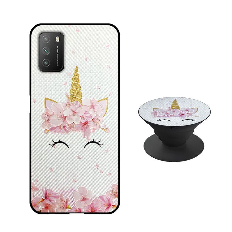 کاور دکین مدل Rikki طرح Flower Unicorn مناسب برای گوشی موبایل شیائومی Redmi 9T به همراه پایه نگهدارنده