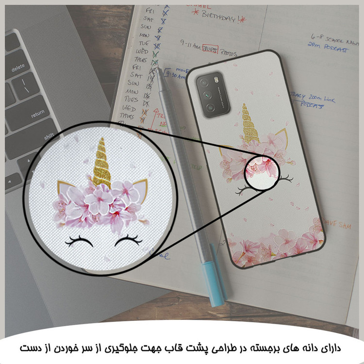 کاور دکین مدل Rikki طرح Flower Unicorn مناسب برای گوشی موبایل شیائومی Redmi 9T به همراه پایه نگهدارنده